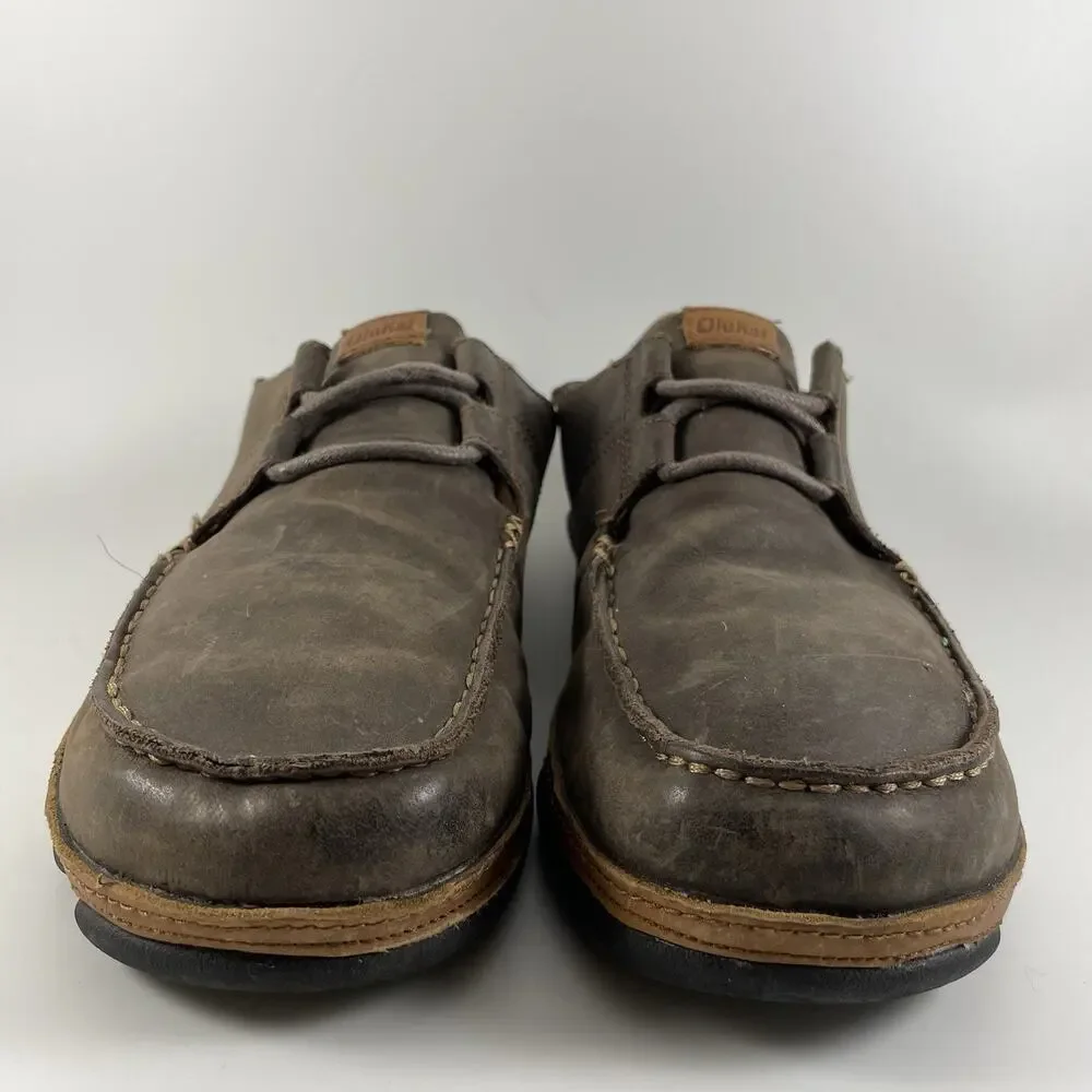 Olukai Shoes Ohana Lace Up Nubuck Leather Slip Ons Loafers Mens Size 8.5 Loafer